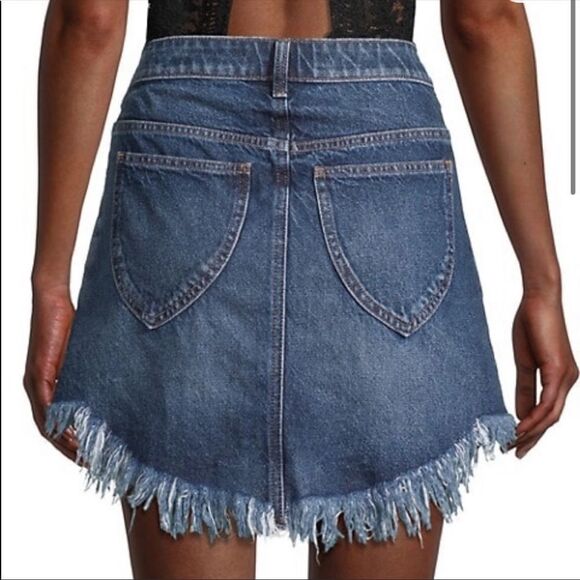 Free People Bailey Fringe Denim Mini Skirt - Picture 2 of 3